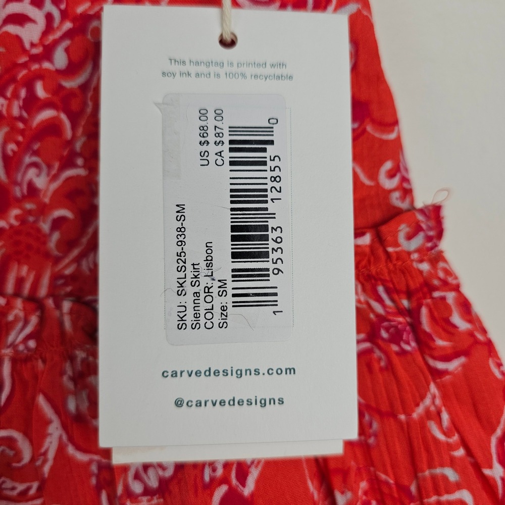 NWT Carve Designs Skirt Women Small Red Sienna Paisley Organic Cotton Mini - Picture 3 of 9
